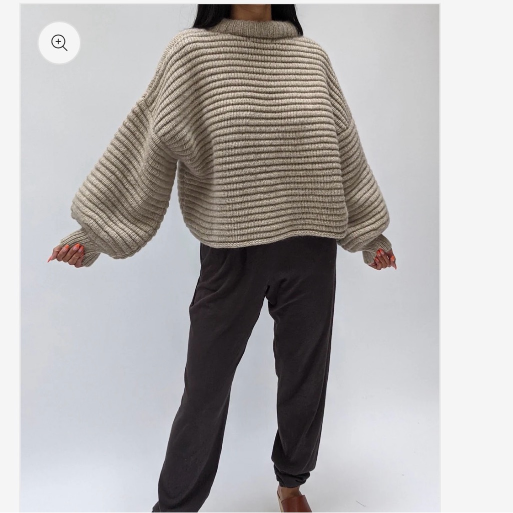 Na Nin Romy Knitted Alpaca Balloon Sleeve Sweater In Oat
